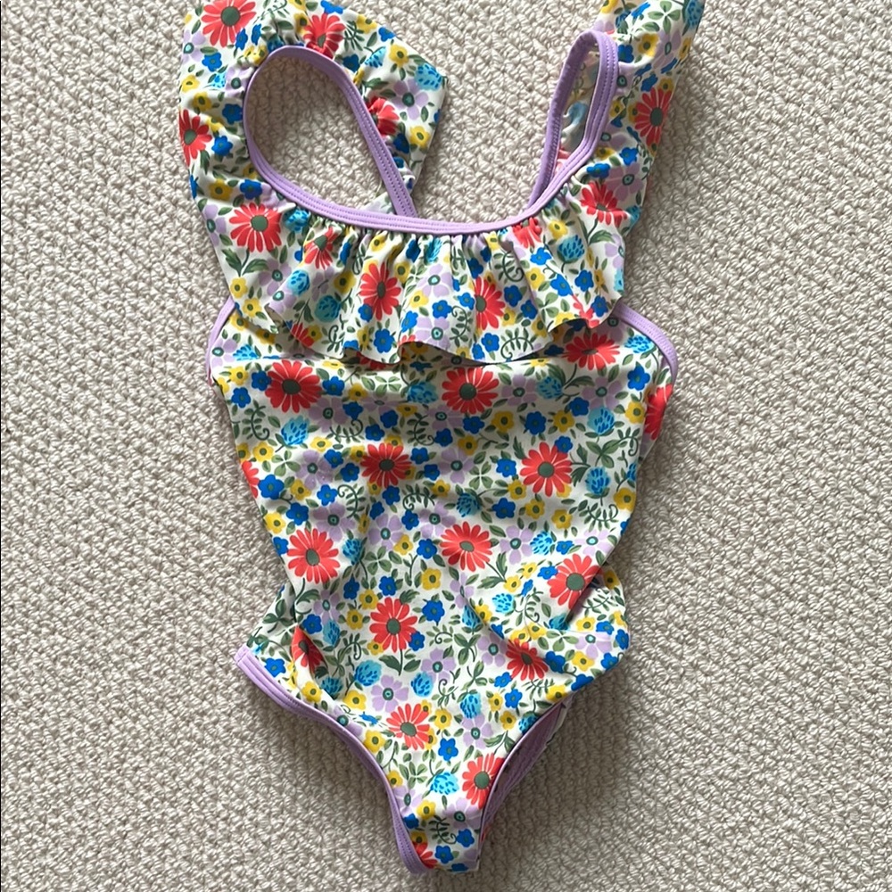 Mini Boden Floral Swimsuit with Ruffles